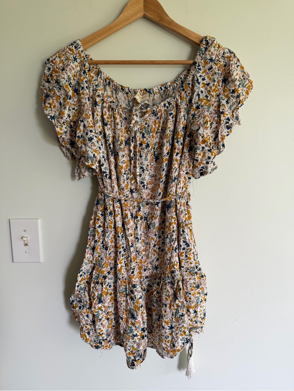 Cynthia Rowley Floral Puff Sleeve Mini Dress in Mustard & Navy Cottagecore